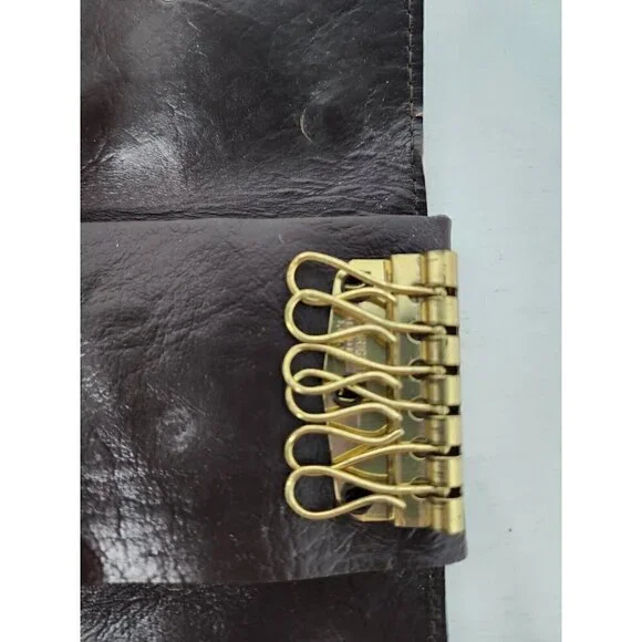 Vintage 70s Tex Tan Trifold Brown Leather Wallet Key Case Card Case Snap Closure - Picture 4 of 9